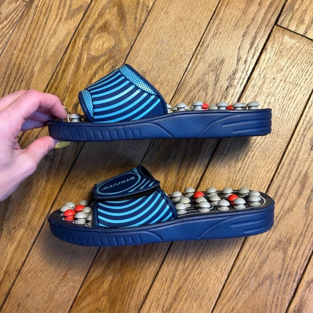 BYRIVER‎ Acupressure Foot Massage Slippers Navy Blue Reflexology Sandals Size S